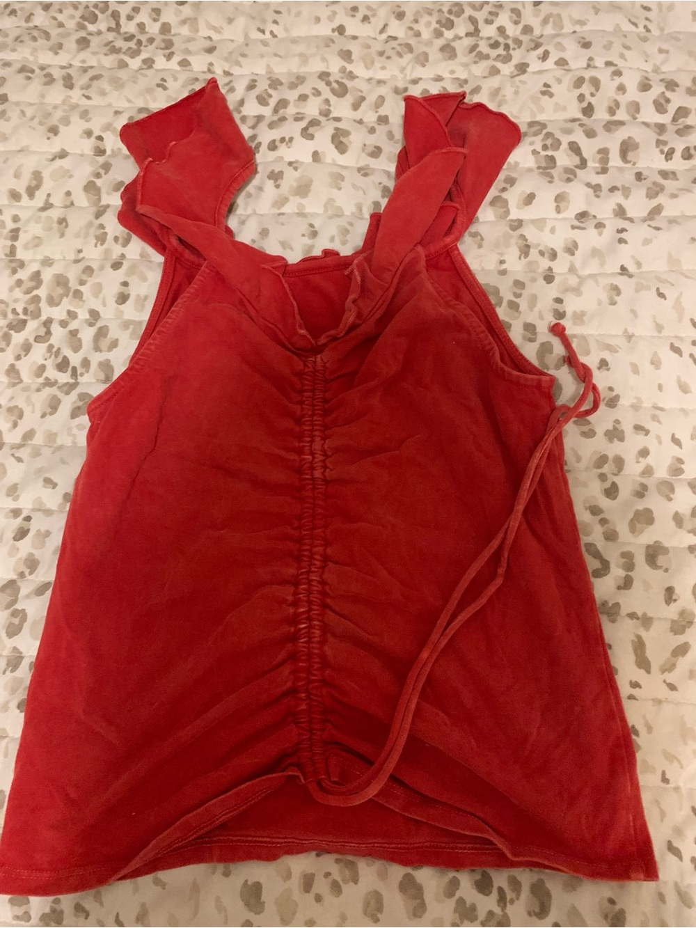 We The Free Red Ruffled Strap Tank with Center Drawstring